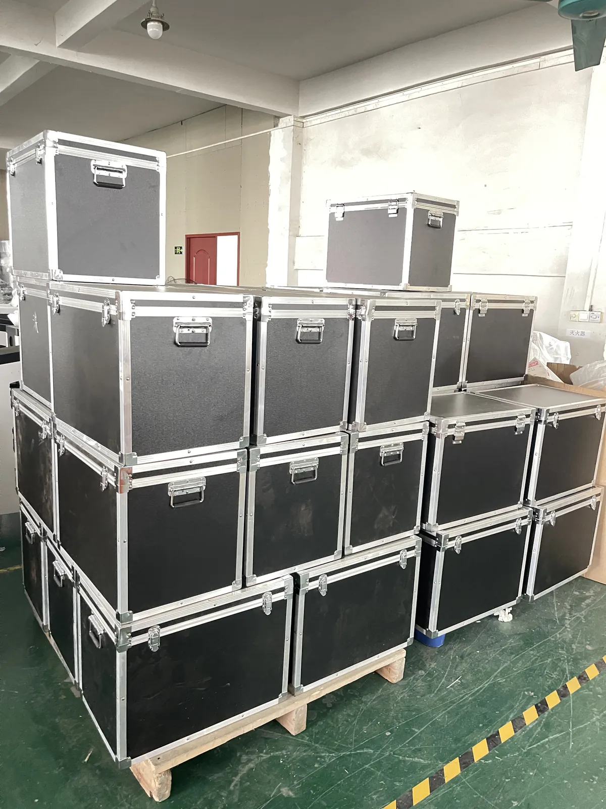 Protective flight cases prepared in the FQBeauty packing area for export order review