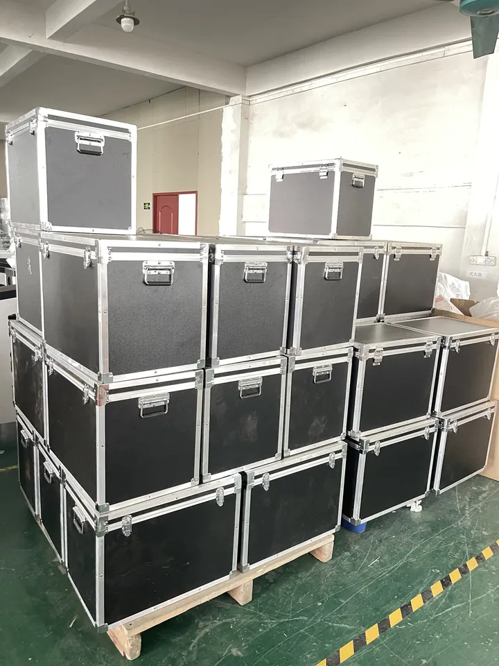 Protective beauty machine flight cases being loaded for export delivery