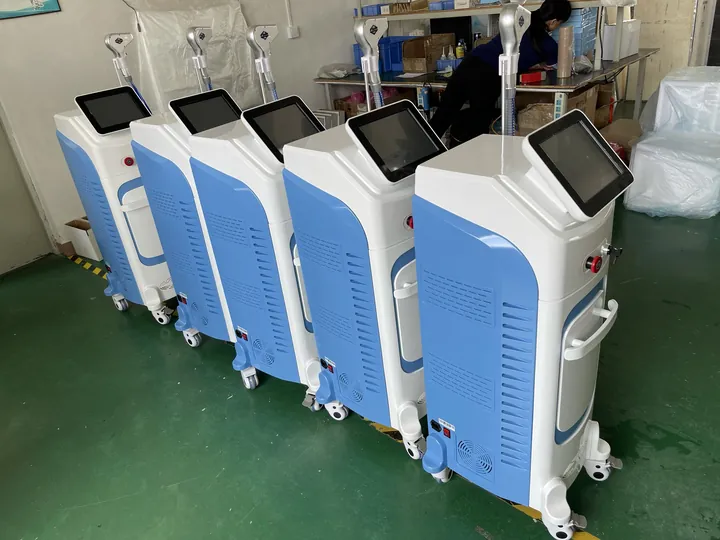 Assembled beauty machines lined up for finished-product inspection