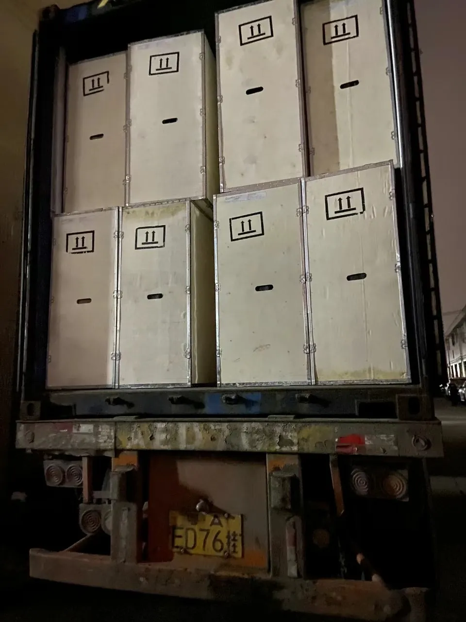 Protective flight cases packed inside a vehicle for beauty machine export